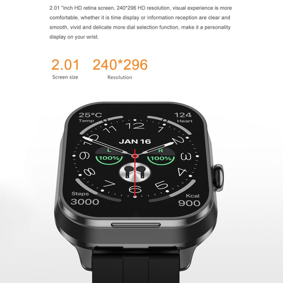 D8 Pro 2.01 inch 2 in 1 Bluetooth Earphone Silicone Strap Smart Watch, Support NFC with Cover(Black)