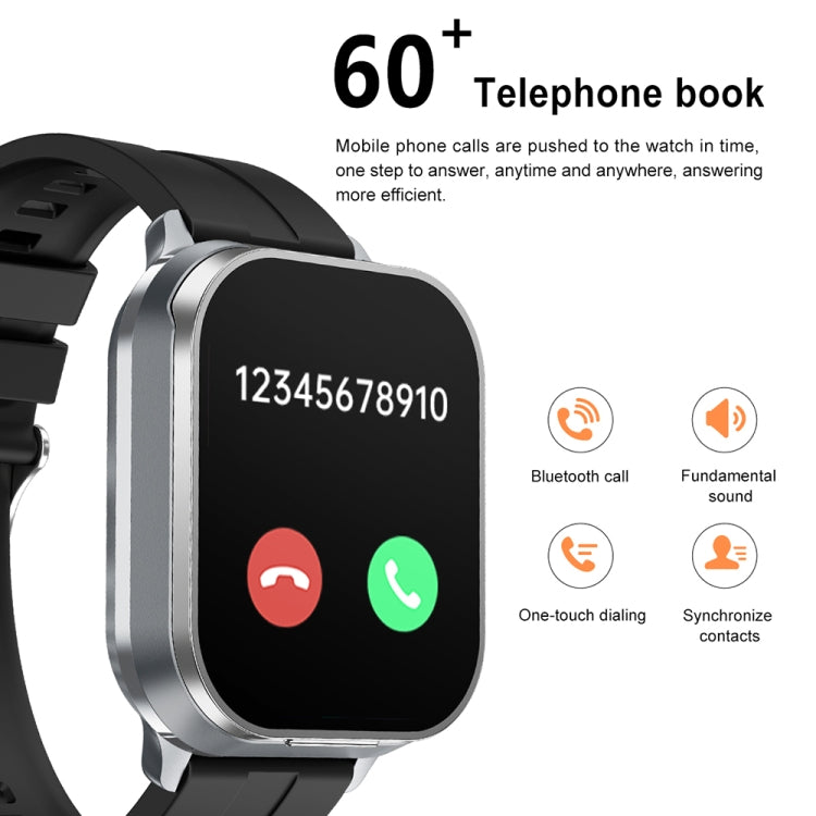 D8 Pro 2.01 inch 2 in 1 Bluetooth Earphone Silicone Strap Smart Watch, Support NFC with Cover(Black)