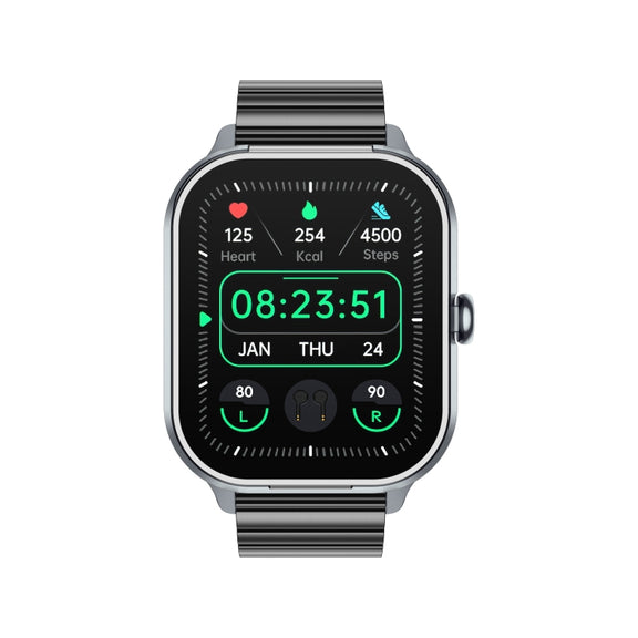 D8 Pro 2.01 inch 2 in 1 Bluetooth Earphone Steel Strap Smart Watch, Support NFC with Cover(Space Grey)