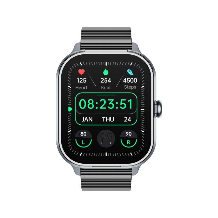 D8 Pro 2.01 inch 2 in 1 Bluetooth Earphone Steel Strap Smart Watch, Support NFC with Cover(Space Grey)