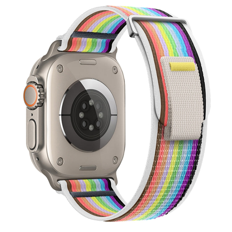 For Apple Watch Ultra 2 49mm Dual-Section Loop Nylon Watch Band(White Rainbow)