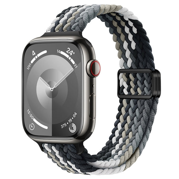 For Apple Watch Series 9 41mm Slim Magnetic Buckle Nylon Braided Watch Band(Dark Chocolate)