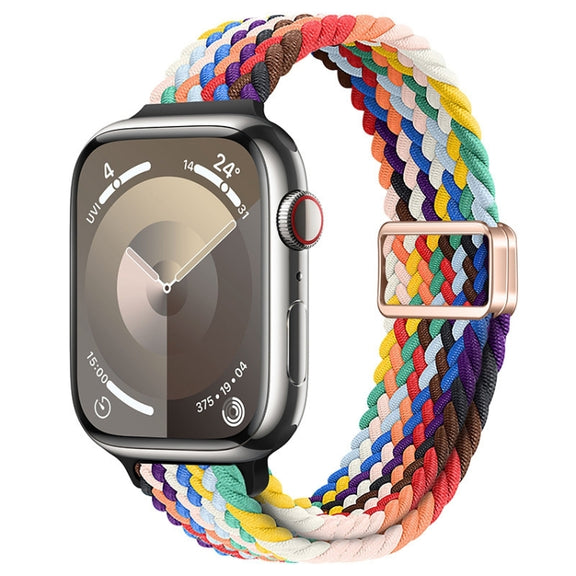 For Apple Watch SE 2022 44mm Slim Magnetic Buckle Nylon Braided Watch Band(Rainbow)