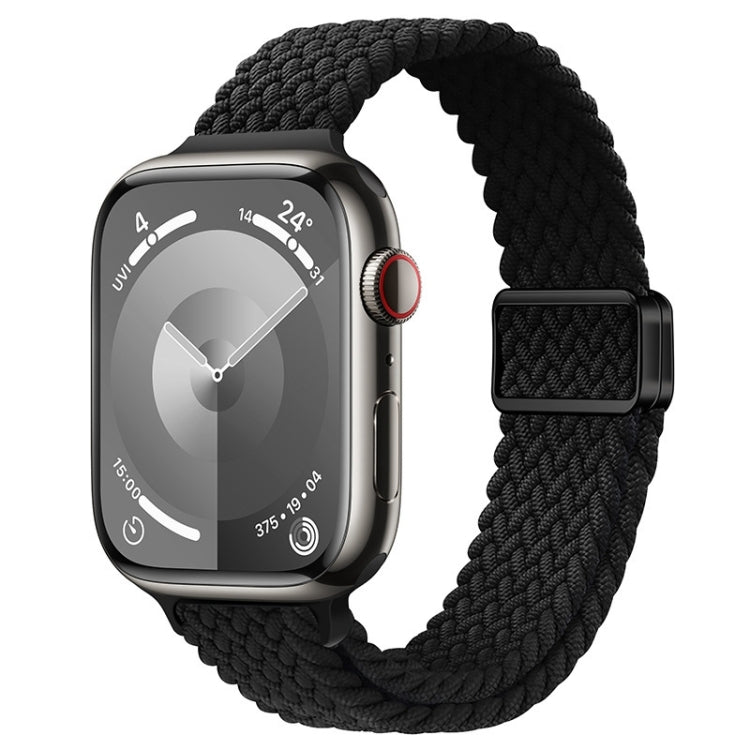For Apple Watch SE 44mm Slim Magnetic Buckle Nylon Braided Watch Band(Black)