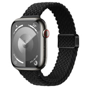 For Apple Watch SE 44mm Slim Magnetic Buckle Nylon Braided Watch Band(Black)
