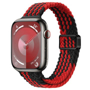 For Apple Watch Series 3 42mm Slim Magnetic Buckle Nylon Braided Watch Band(Z Pattern Black Red)