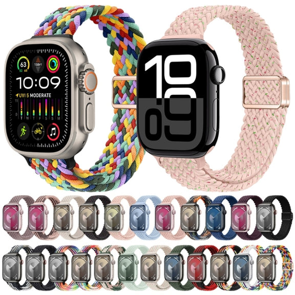For Apple Watch Series 9 45mm Slim Magnetic Buckle Nylon Braided Watch Band(Z Pattern White Rainbow)