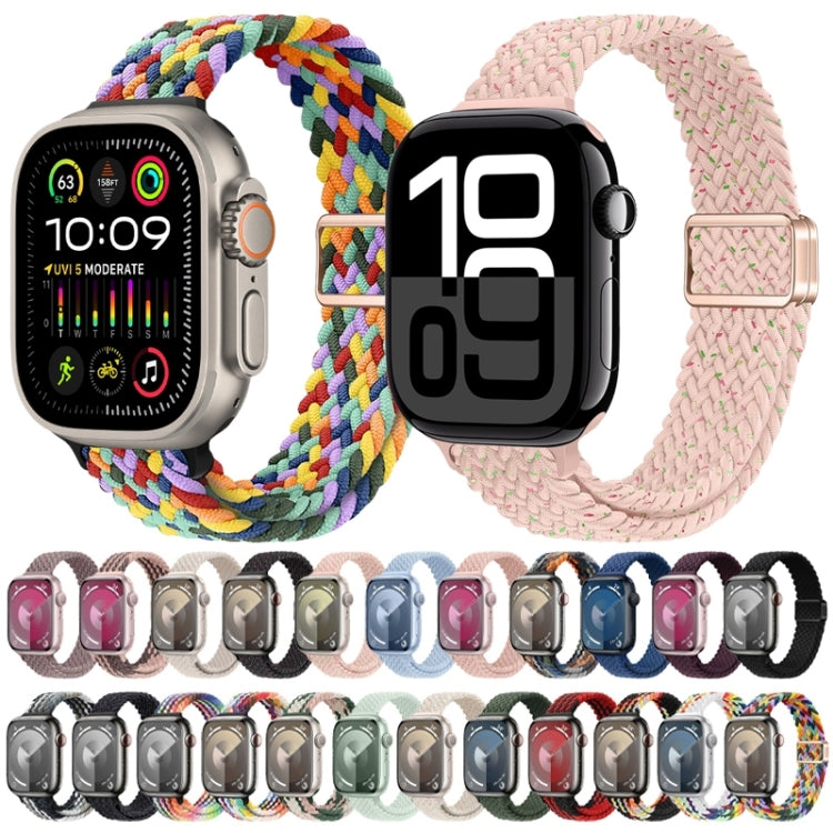 For Apple Watch SE 40mm Slim Magnetic Buckle Nylon Braided Watch Band(Z Pattern White Rainbow)