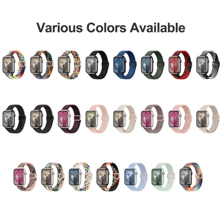 For Apple Watch SE 44mm Slim Magnetic Buckle Nylon Braided Watch Band(Starlight)