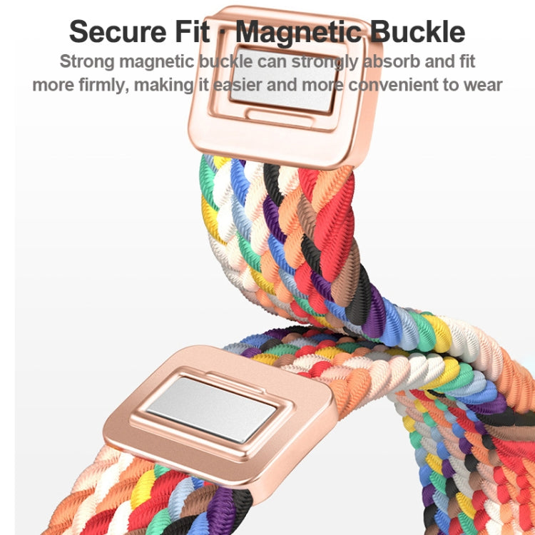 For Apple Watch Series 3 38mm Slim Magnetic Buckle Nylon Braided Watch Band(Z Pattern White Rainbow)
