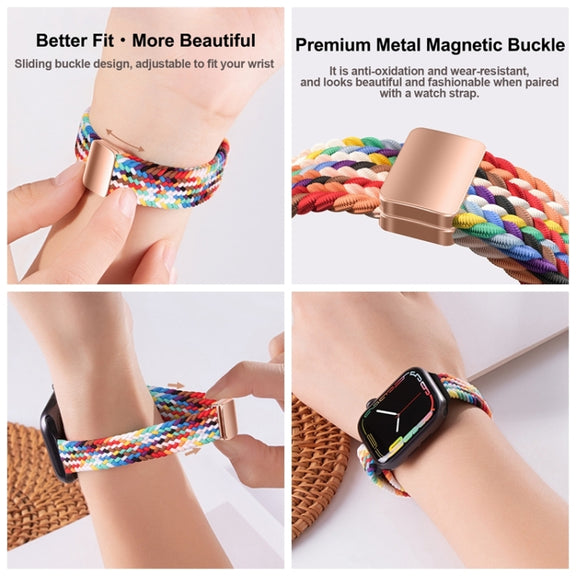For Apple Watch SE 40mm Slim Magnetic Buckle Nylon Braided Watch Band(Z Pattern Black Rainbow)