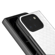 For Google Pixel 9 Pro Fold Black Frame Woven Texture PU Phone Case(White)