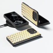 For Google Pixel 9 Pro Fold Black Frame Woven Texture PU Phone Case(Gold)