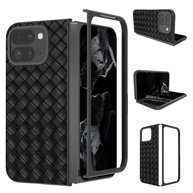For Google Pixel 9 Pro Fold Black Frame Woven Texture PU Phone Case(Black)