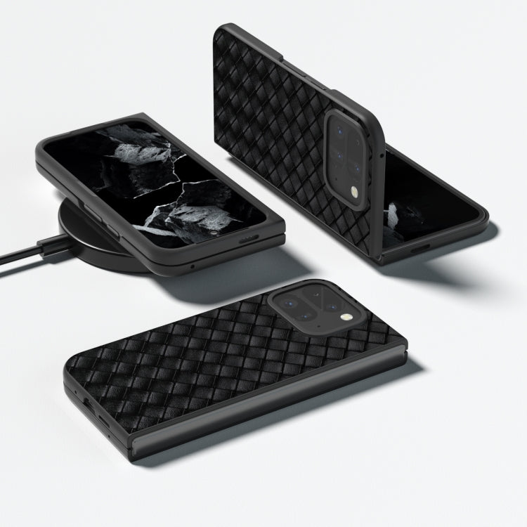For Google Pixel 9 Pro Fold Black Frame Woven Texture PU Phone Case(Black)