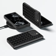 For Google Pixel 9 Pro Fold Black Frame Woven Texture PU Phone Case(Black)