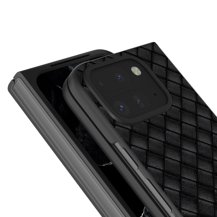 For Google Pixel 9 Pro Fold Black Frame Woven Texture PU Phone Case(Black)