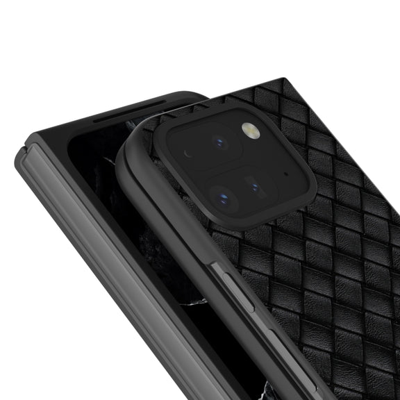 For Google Pixel 9 Pro Fold Black Frame Woven Texture PU Phone Case(Black)