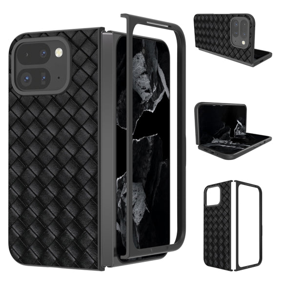 For Google Pixel 9 Pro Fold Black Frame Woven Texture PU Phone Case(Black)