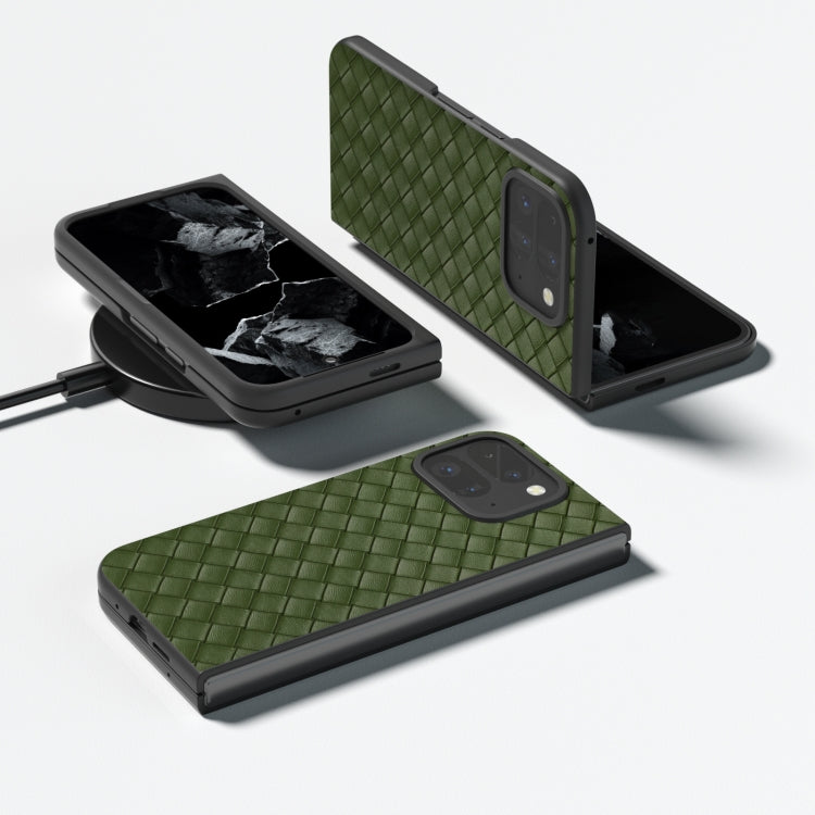 For Google Pixel 9 Pro Fold Black Frame Woven Texture PU Phone Case(Green)