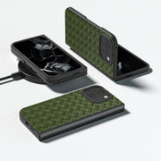 For Google Pixel 9 Pro Fold Black Frame Woven Texture PU Phone Case(Green)