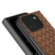 For Google Pixel 9 Pro Fold Black Frame Woven Texture PU Phone Case(Brown)