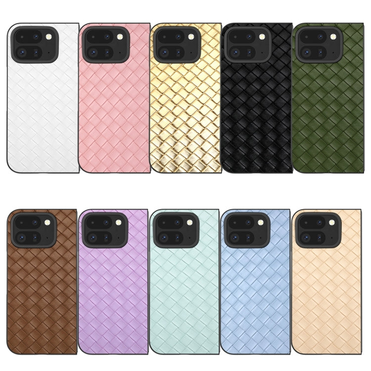 For Google Pixel 9 Pro Fold Black Frame Woven Texture PU Phone Case(Brown)