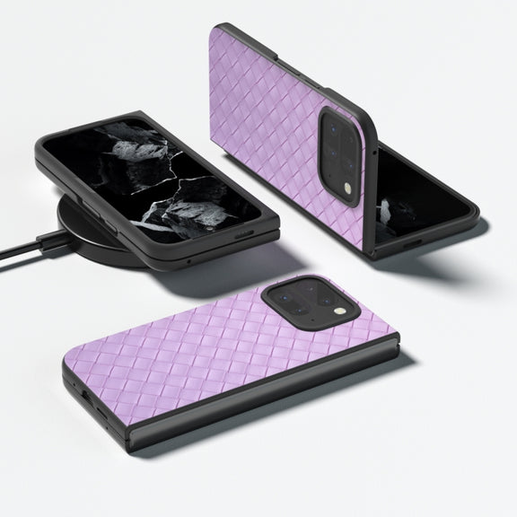 For Google Pixel 9 Pro Fold Black Frame Woven Texture PU Phone Case(Purple)
