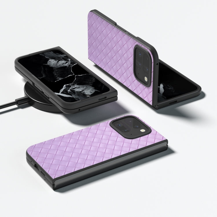 For Google Pixel 9 Pro Fold Black Frame Woven Texture PU Phone Case(Purple)