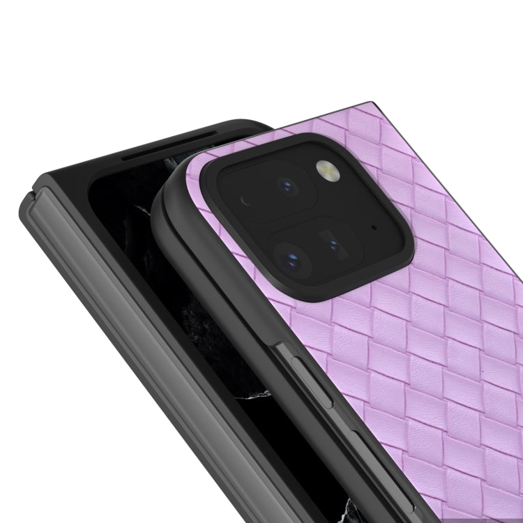 For Google Pixel 9 Pro Fold Black Frame Woven Texture PU Phone Case(Purple)