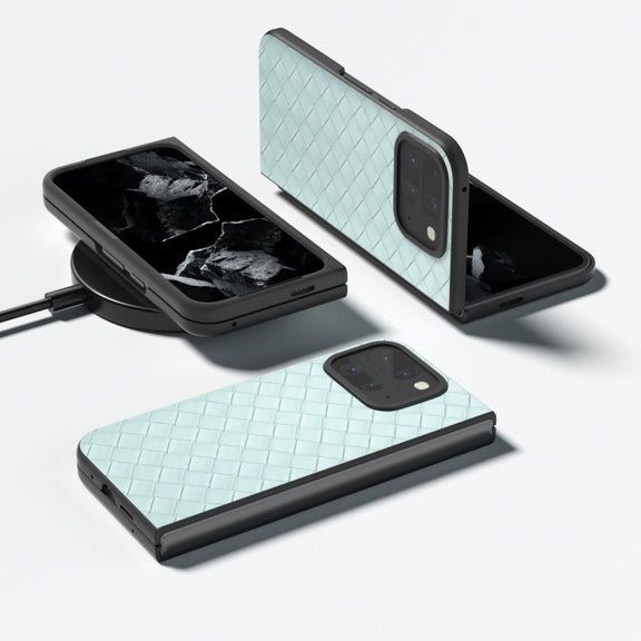 For Google Pixel 9 Pro Fold Black Frame Woven Texture PU Phone Case(Light Green)