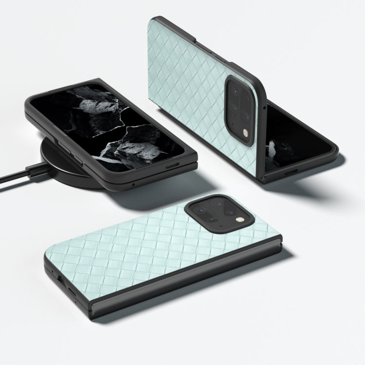 For Google Pixel 9 Pro Fold Black Frame Woven Texture PU Phone Case(Light Green)