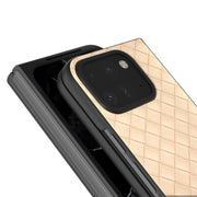 For Google Pixel 9 Pro Fold Black Frame Woven Texture PU Phone Case(Beige)