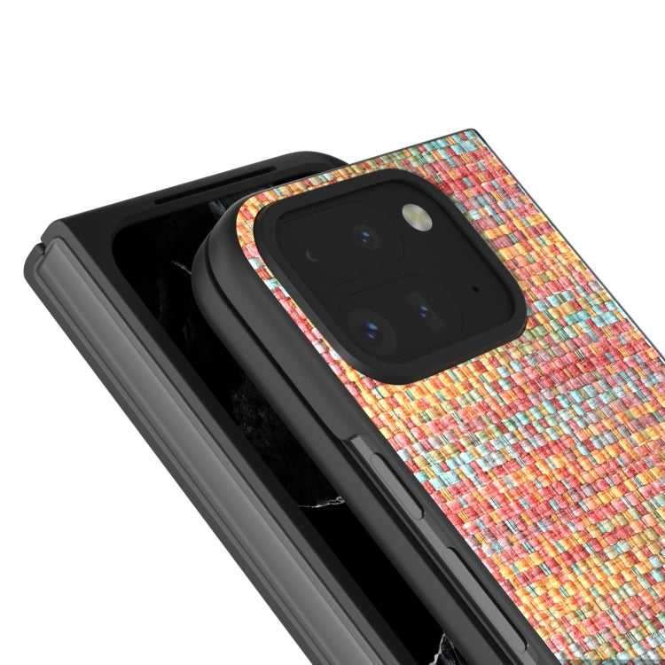 For Google Pixel 9 Pro Fold Black Frame Color Lattice Texture PU Phone Case(Tangerine)