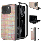 For Google Pixel 9 Pro Fold Black Frame Color Lattice Texture PU Phone Case(Pink)