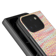 For Google Pixel 9 Pro Fold Black Frame Color Lattice Texture PU Phone Case(Pink)