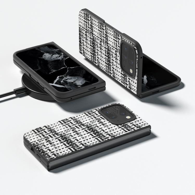 For Google Pixel 9 Pro Fold Black Frame Color Lattice Texture PU Phone Case(Black)