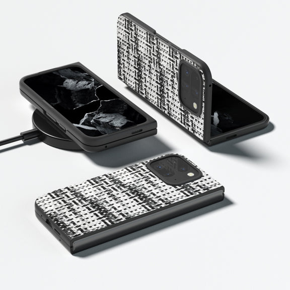 For Google Pixel 9 Pro Fold Black Frame Color Lattice Texture PU Phone Case(Black)