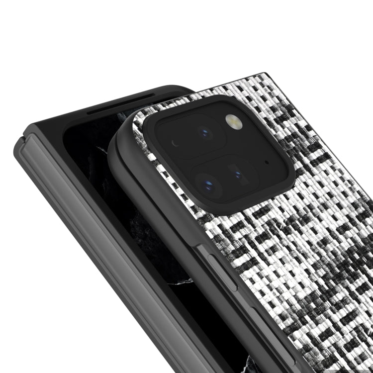 For Google Pixel 9 Pro Fold Black Frame Color Lattice Texture PU Phone Case(Black)