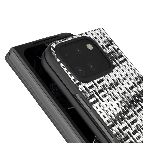 For Google Pixel 9 Pro Fold Black Frame Color Lattice Texture PU Phone Case(Black)