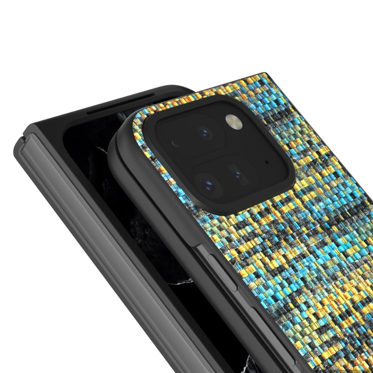For Google Pixel 9 Pro Fold Black Frame Color Lattice Texture PU Phone Case(Gold)