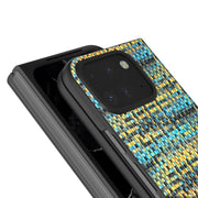 For Google Pixel 9 Pro Fold Black Frame Color Lattice Texture PU Phone Case(Gold)