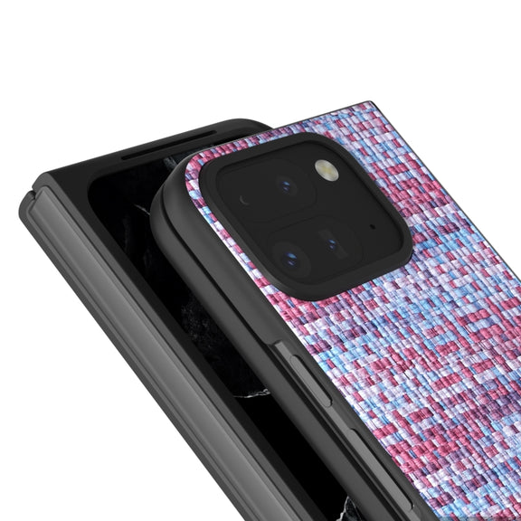 For Google Pixel 9 Pro Fold Black Frame Color Lattice Texture PU Phone Case(Purple)