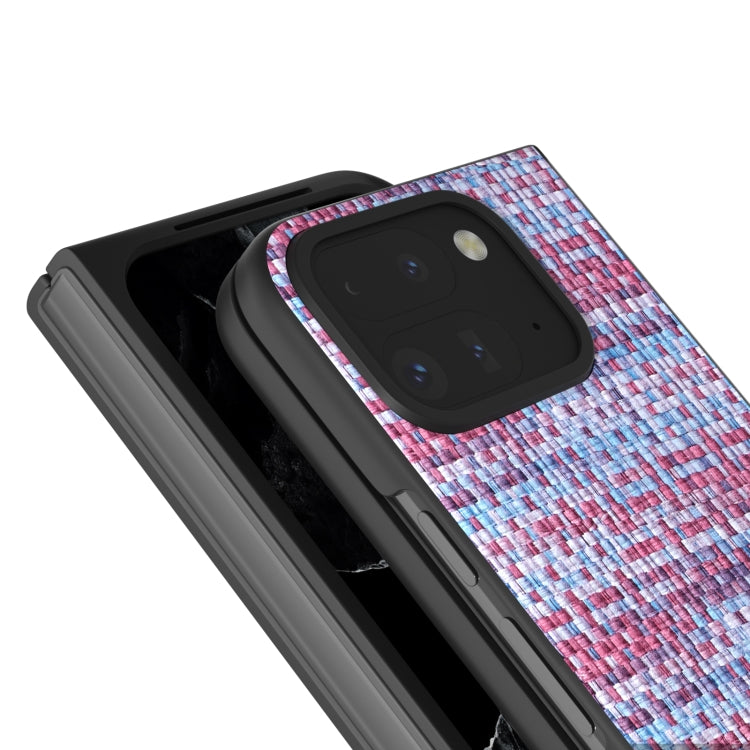 For Google Pixel 9 Pro Fold Black Frame Color Lattice Texture PU Phone Case(Purple)
