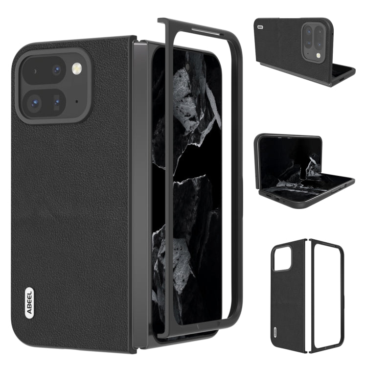 For Google Pixel 9 Pro Fold ABEEL Genuine Leather Wave Black Edge Phone Case(Black)