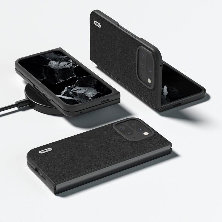 For Google Pixel 9 Pro Fold ABEEL Genuine Leather Wave Black Edge Phone Case(Black)
