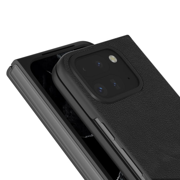 For Google Pixel 9 Pro Fold ABEEL Genuine Leather Wave Black Edge Phone Case(Black)