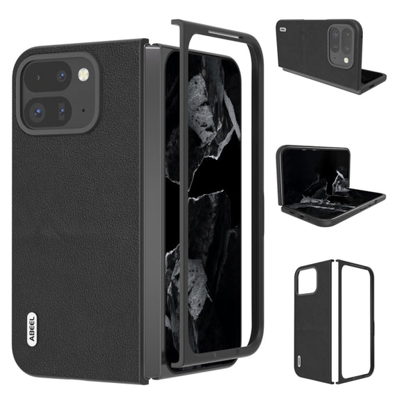 For Google Pixel 9 Pro Fold ABEEL Genuine Leather Wave Black Edge Phone Case(Black)