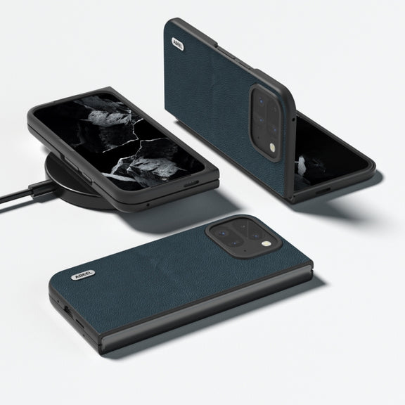 For Google Pixel 9 Pro Fold ABEEL Genuine Leather Wave Black Edge Phone Case(Green)