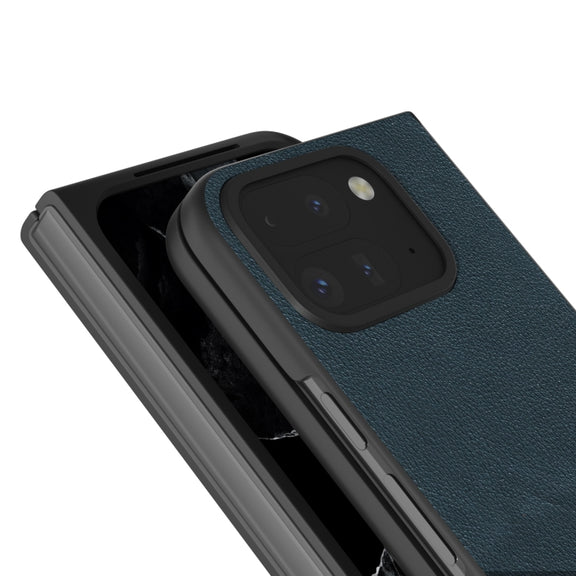 For Google Pixel 9 Pro Fold ABEEL Genuine Leather Wave Black Edge Phone Case(Green)